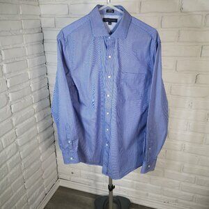 Tommy Hilfiger Slim Fit Men's Size 15 1/2 Button Front Blue w/ Pin Stripes Shirt
